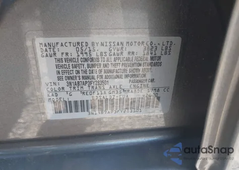 2015 Nissan Sentra Sv from USA, damaged, VIN 3N1AB7AP3FY283501